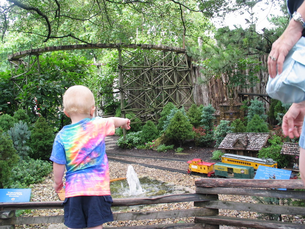 Look, a Choo Choo!
William loves trains ("choo choo's", as he calls them), and this beautiful garden railroad layout at the Botanical Gardens was a favorite spot for him.
