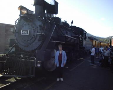 Cathy with the train
Cathy poses with the train in Silverton.
