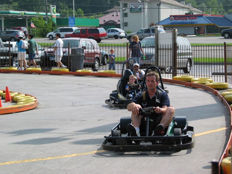 Go Karts
Pigeon Forge and Gatlinburg is a huge tourist trap, with something like a million different go-cart tracks.  Here Tim tries out one of them.
