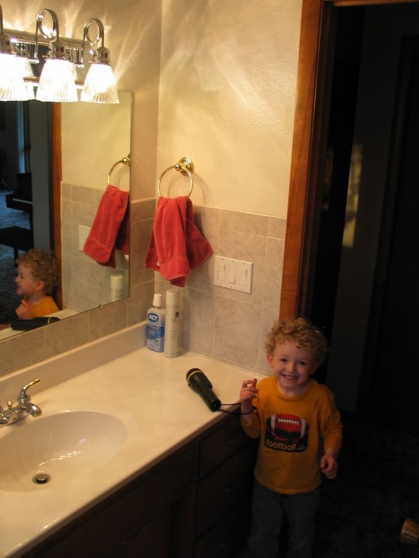 William shows off the room
William was pretty excited to finally be allowed in Grandma's new bathroom!
