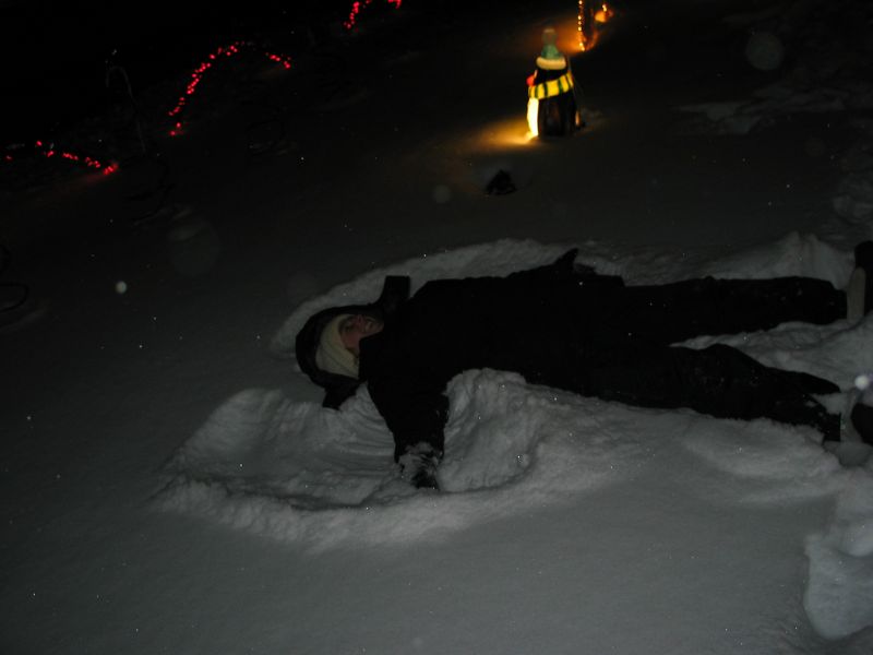 Snow Angel
Cathy plops down in the middle of the display to make a snow angel for William.
