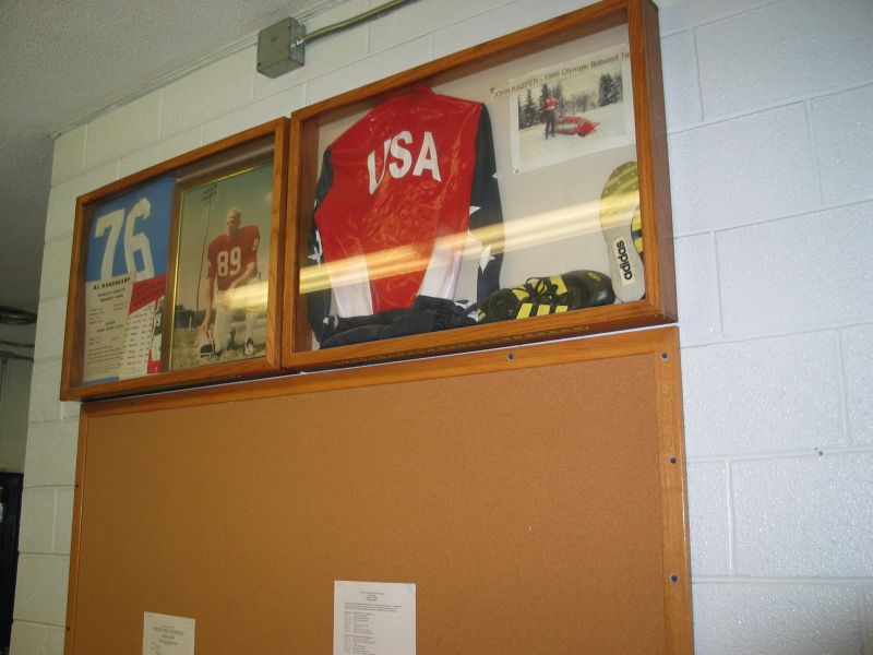 Commemorative displays
A 'retired' Lancer jersey from an NCAA All-American player from the 70's (Al Dorenkamp), as well as the USA Olympic bobsled jersey of a high-school-mate of Tim's (John Kasper).
