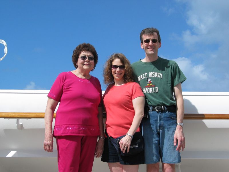 Posing
Tim, Cathy, and Grandma pose for a quick shot on deck.
