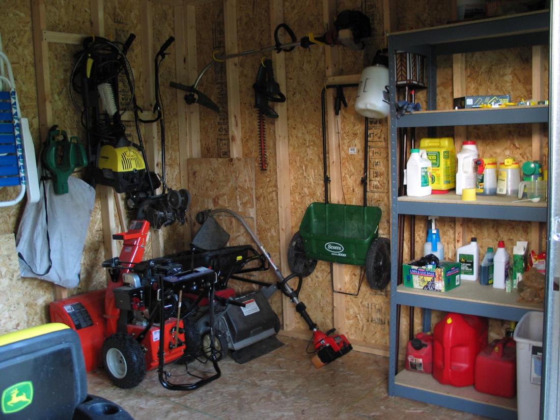 Inside the Shed
One last view of the shed, this time looking to the right of the tractor.  This shed freed up some much-needed storage space in the garage, and we are able to easily get to all the tools and equipment now.  
