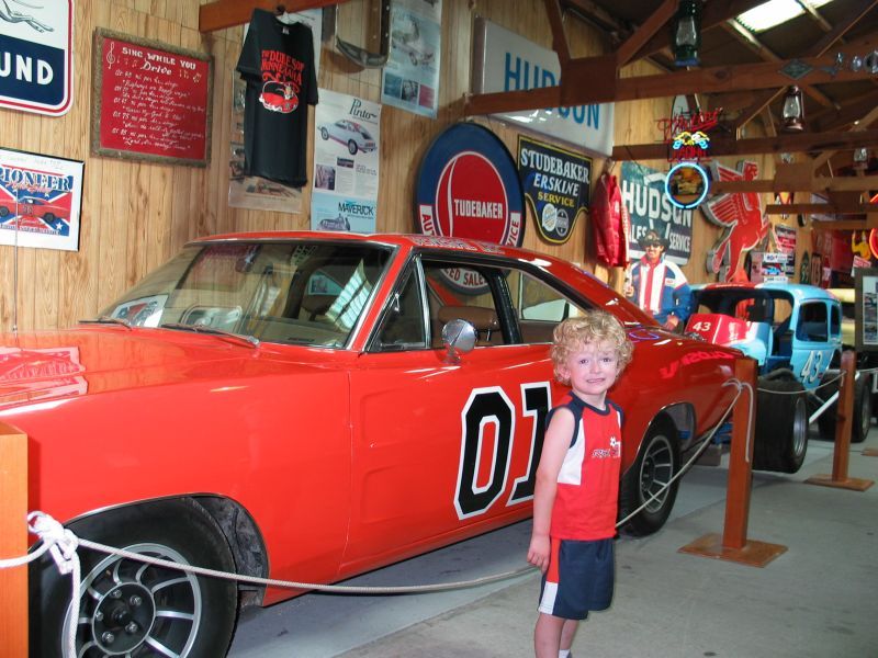 General Lee
Fast forward to the very end of our trip -- we made one final attraction stop, and boy were we glad we did.  the Pioneer Auto Museum in Murdo is really cool, in a "collection-gone-mad" kitchy sort of cool.  Here's one of the original General Lee cars from the Dukes of Hazard.  They say most of the others were wrecked during production...

