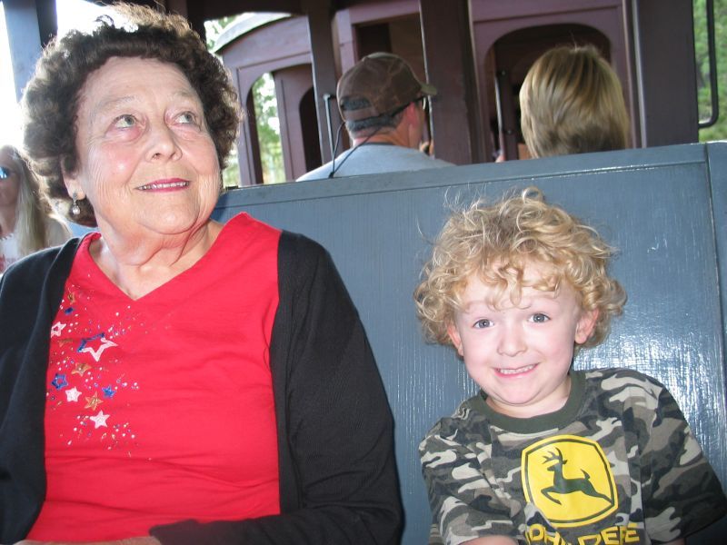 Grandma and William on 1880 Train
We all love trains, so once again we took the 1880 train.  The brochure admitted that the name was pretty much chosen randomly, since the railroad's equipment is probably closer to the 30's and 40's...  But who cares about details, right?
