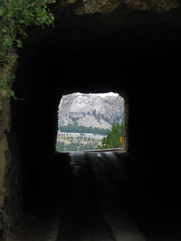 Rushmore Tunnel
The three tunnels on Iron Mountain Road frame Mount Rushmore.  
