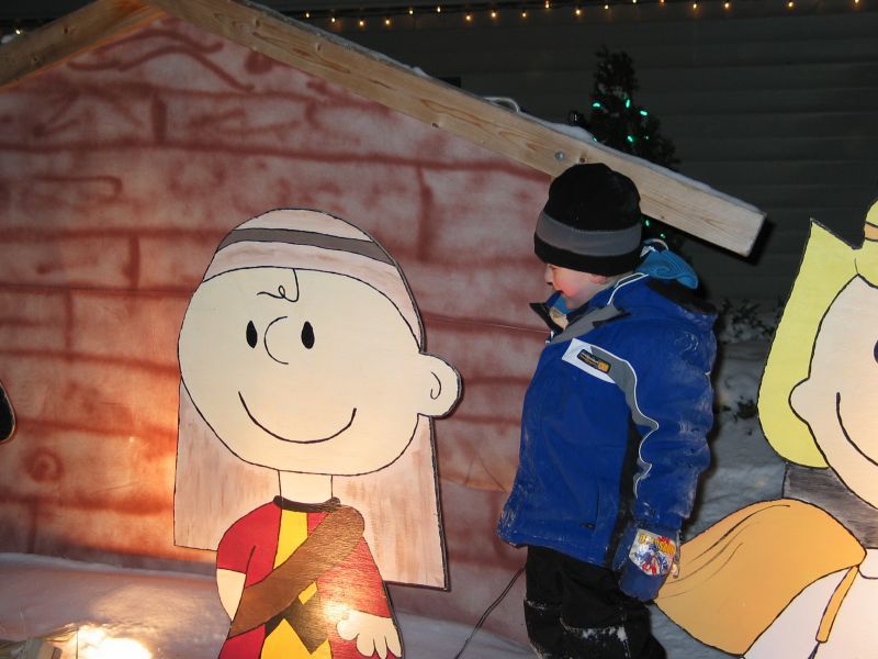 William checks out the Peanuts Nativity
